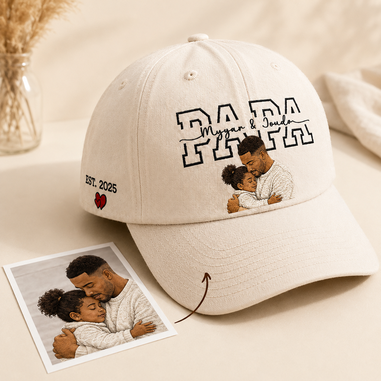 Custom Photo Papa Embroidered Hat, Personalized Cap, Custom Portrait Dad Hat, Father’s Day Gift TOM99