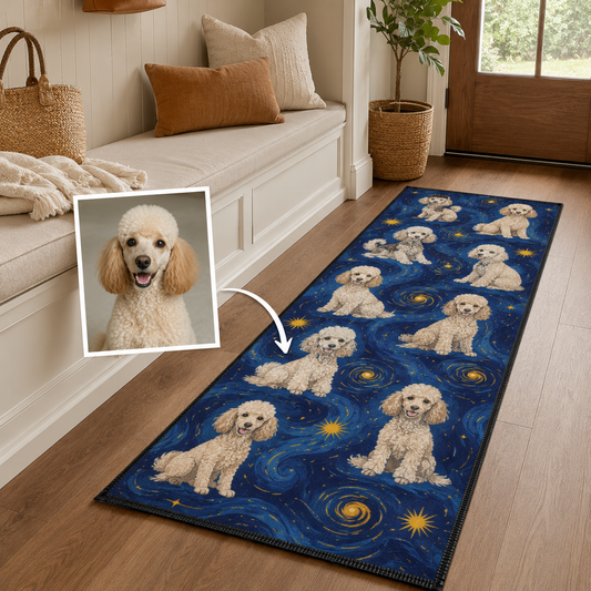 Custom Photo Dog Starry Night Runner Rug | Pet Hallway Runner Carpet | Gift For Dog Lovers