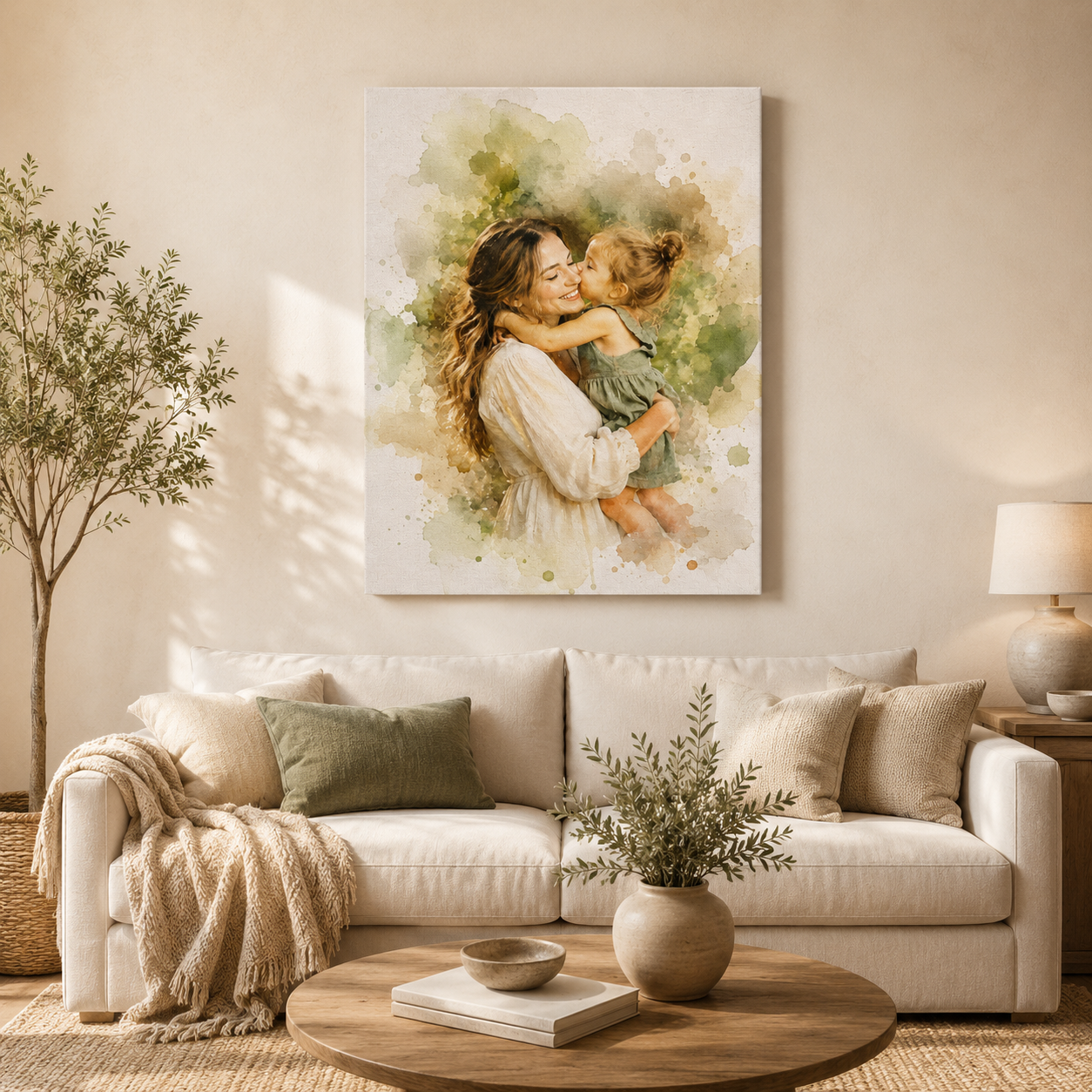 Custom Photo Watercolor Mom Canvas Wall Art - Custom Gift For Mom TOM99