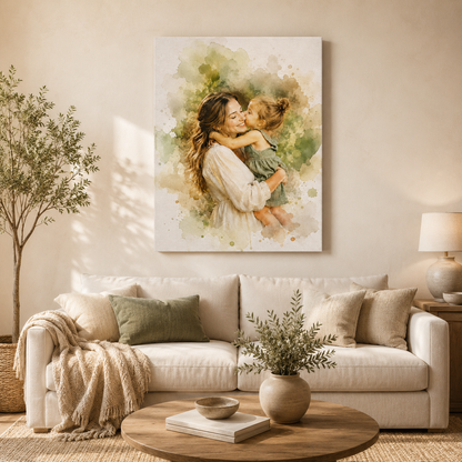 Custom Photo Watercolor Mom Canvas Wall Art - Custom Gift For Mom TOM99