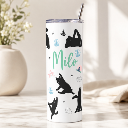 Personalized Yoga Cat 20oz Skinny Tumbler – Custom Cat Photo Skinny Tumbler For Woman and Cat Owners TOM99