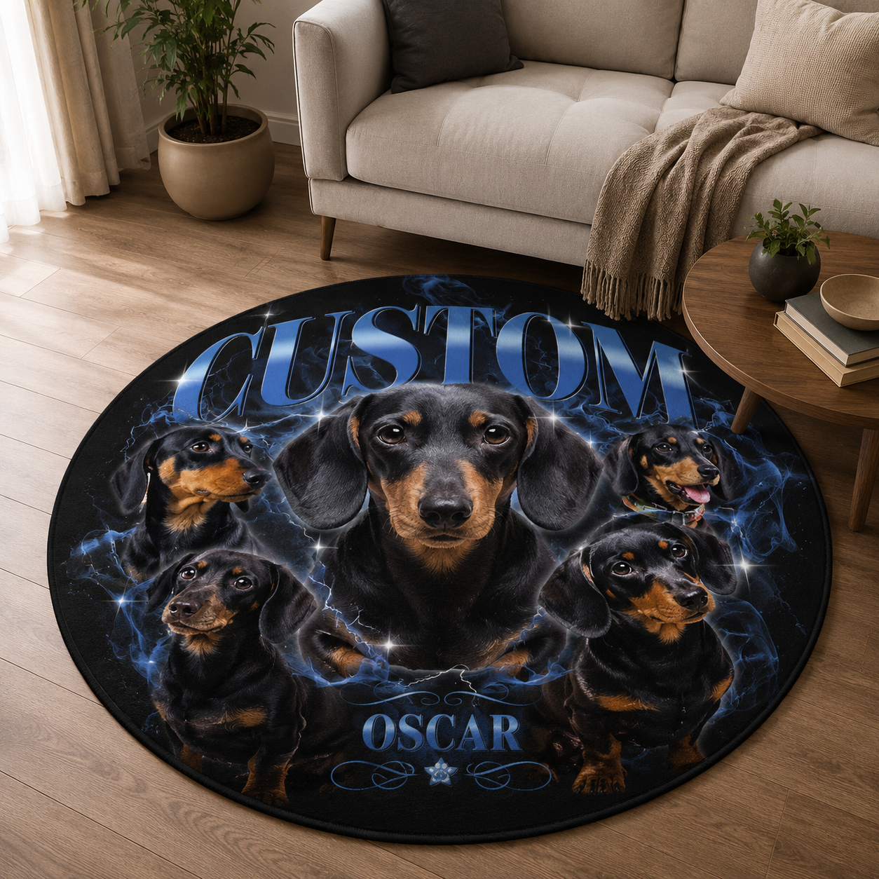 Custom Photo Dog Bootleg Round Carpet | Photo Pet Round Rug | Gift For Dog Lovers