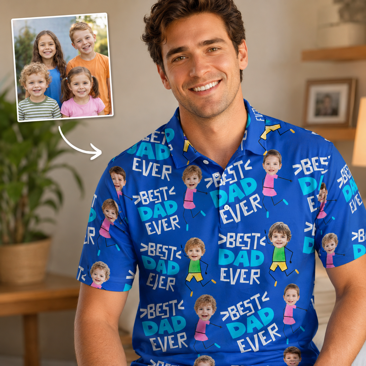 Custom Photo Best Dad Ever Polo Shirt, Personalized Polo Shirt For Husband Dad Grandfather