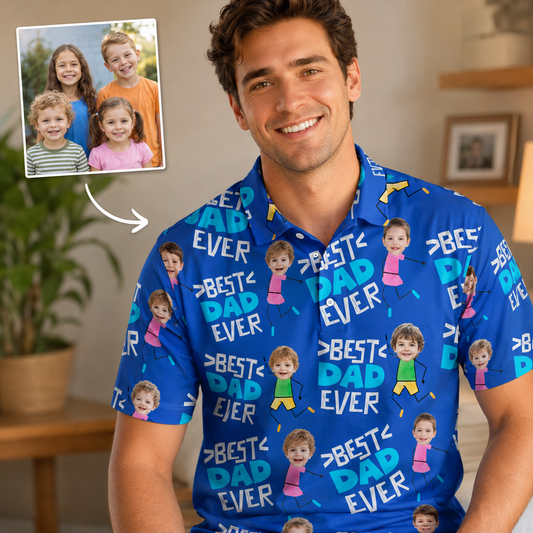 Custom Photo Best Dad Ever Polo Shirt, Personalized Polo Shirt For Husband Dad Grandfather