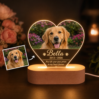 Custom Photo Dog In My Heart Memorial Wooden LED Light | Personalized Dog Photo LED Night Light | Pet Loss Sympathy Gift TOM99