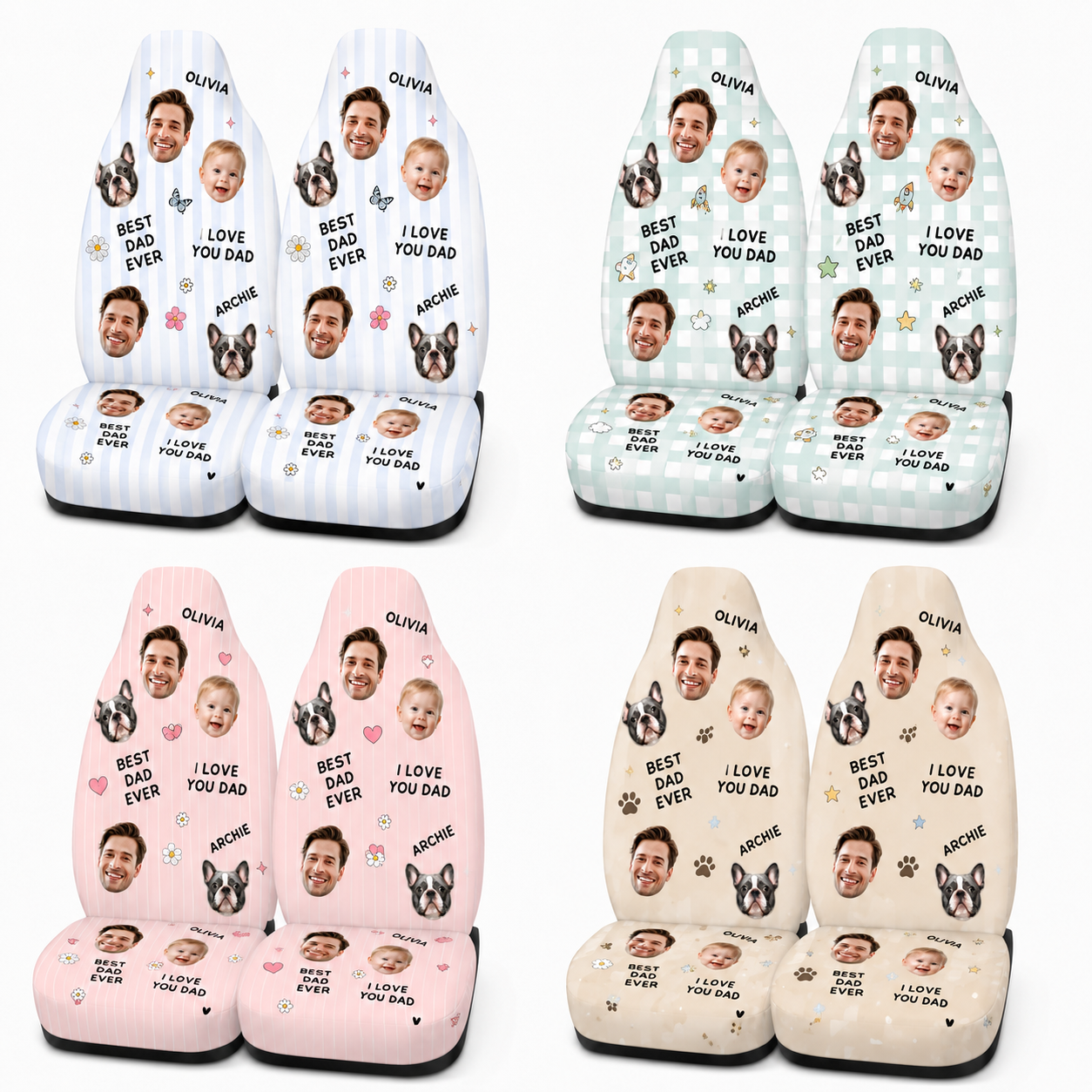 Personalized Dog Dad Portrait Car Seat Cover, Custom Dad Seat Protector, Gift For Dad TOM99
