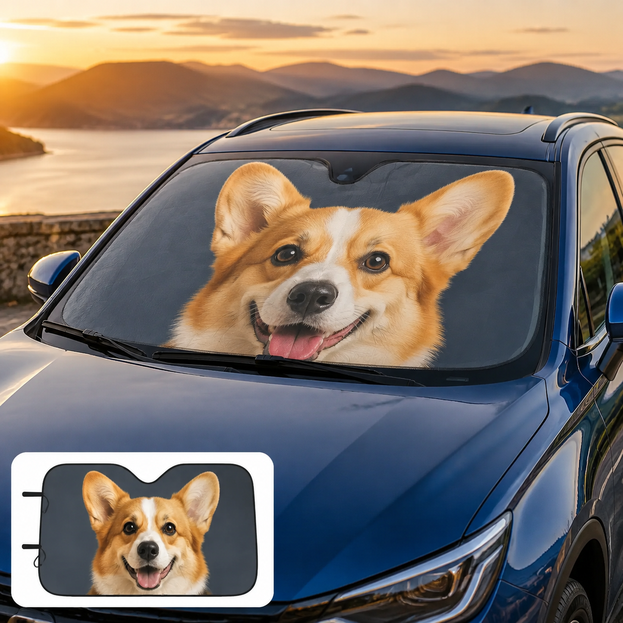 Custom Pet Auto Sun Shade, Personalized Dog Windshield Cover, Photo Car Sunshade Gift for Pet Parents THUC99