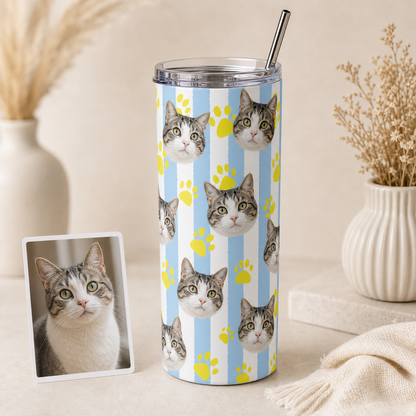 Personalized Photo Cat 20oz Skinny Tumbler – Custom Cat Photo Skinny Tumbler for Woman and Cat Owners TOM99