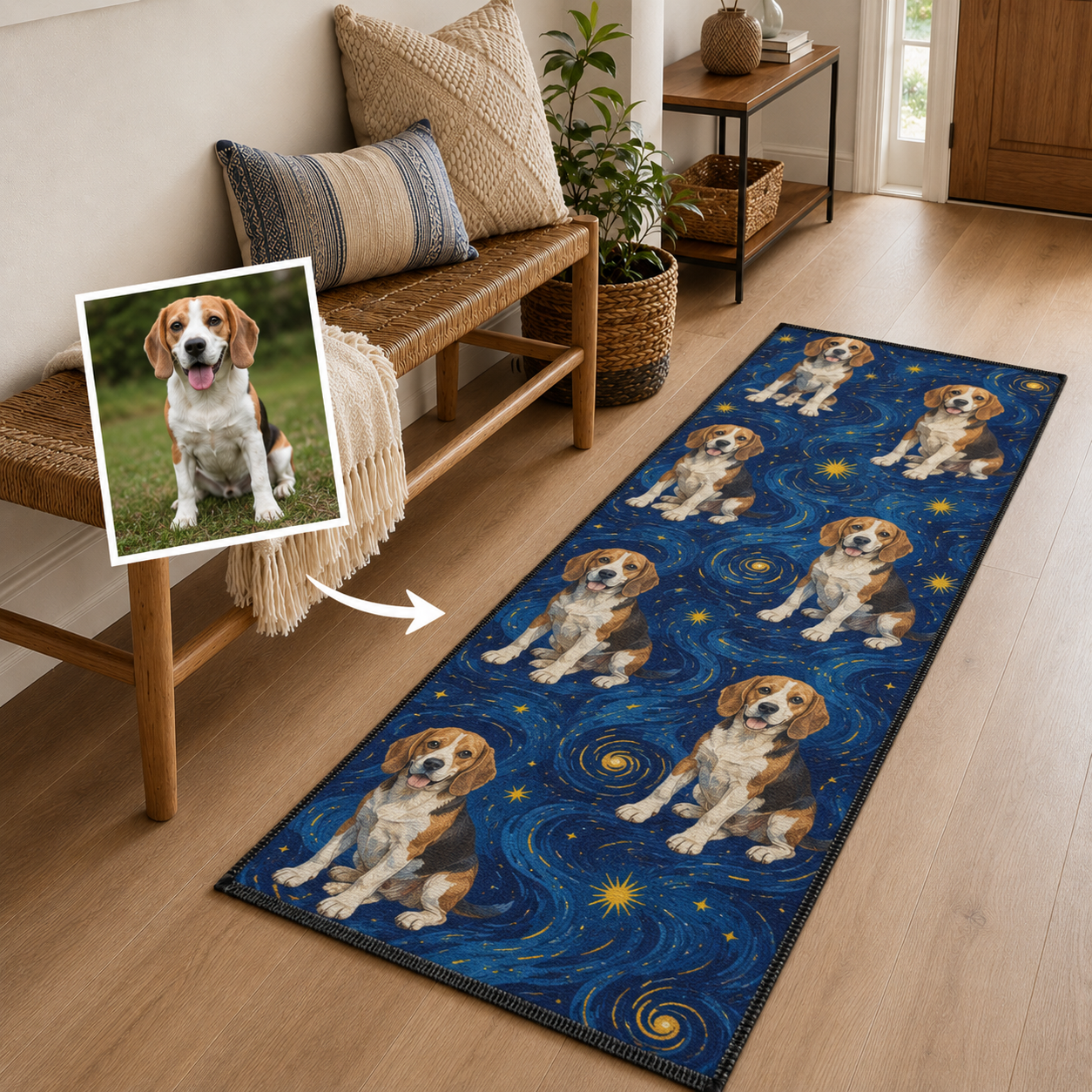 Custom Photo Dog Starry Night Runner Rug | Pet Hallway Runner Carpet | Gift For Dog Lovers