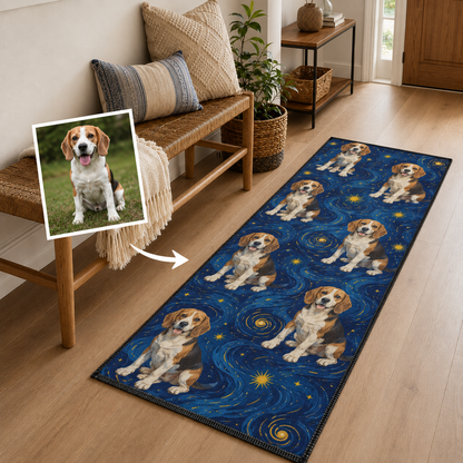 Custom Photo Dog Starry Night Runner Rug | Pet Hallway Runner Carpet | Gift For Dog Lovers