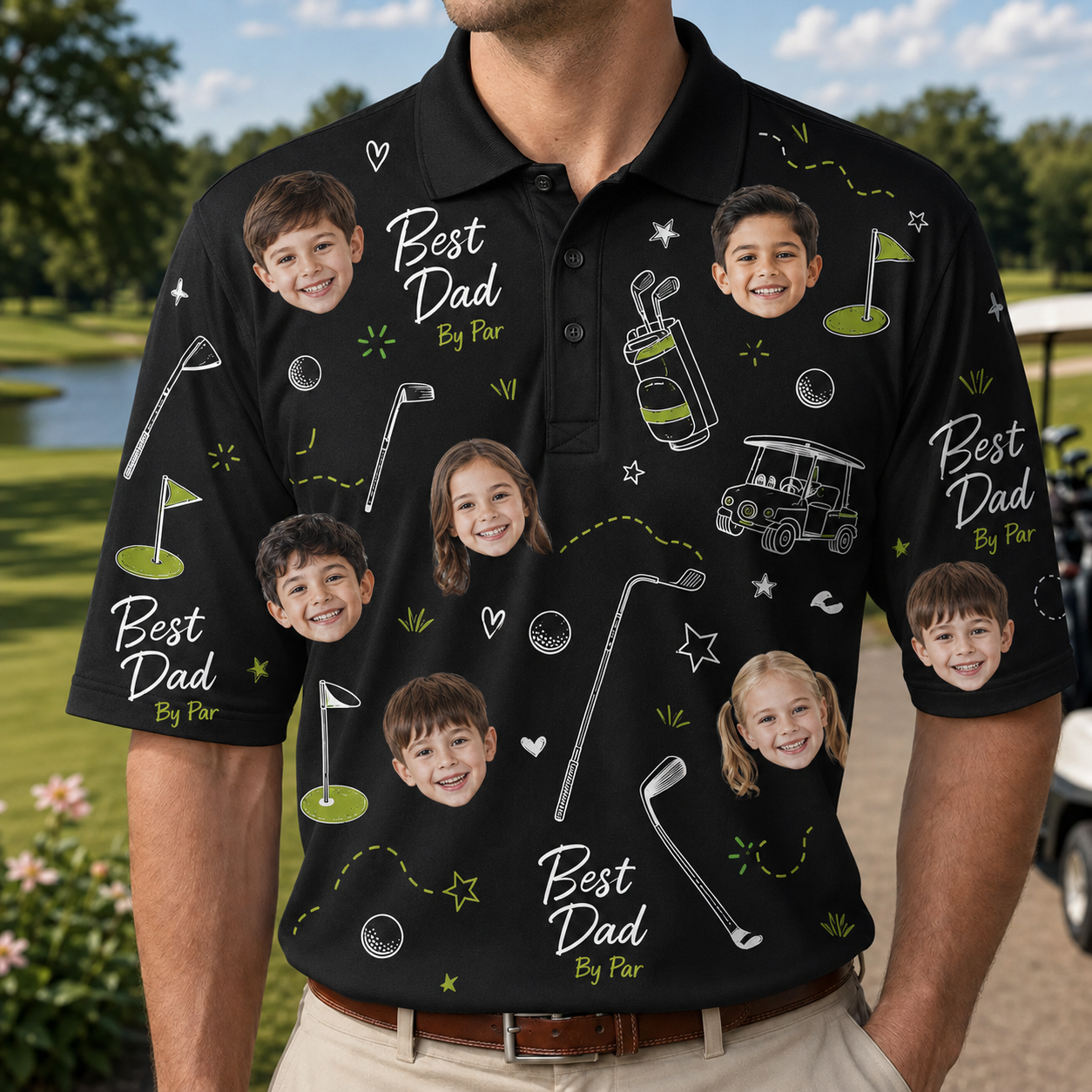 Custom Photo Best Dad Golf Polo Shirt, Personalized Polo Shirt For Husband Dad Grandfather TOM99