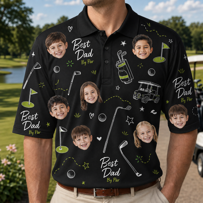 Custom Photo Best Dad Golf Polo Shirt, Personalized Polo Shirt For Husband Dad Grandfather TOM99