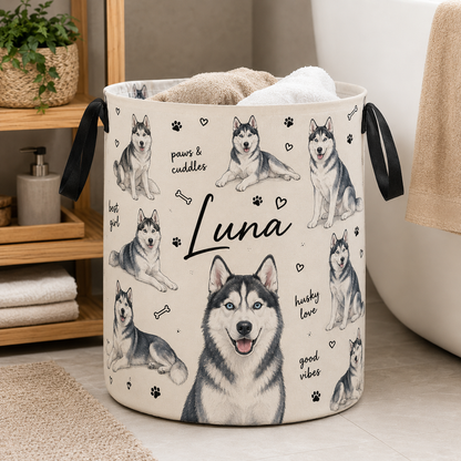 Custom Photo Dog Laundry Basket | Gift For Dog Lovers | Dog Bathroom Decor