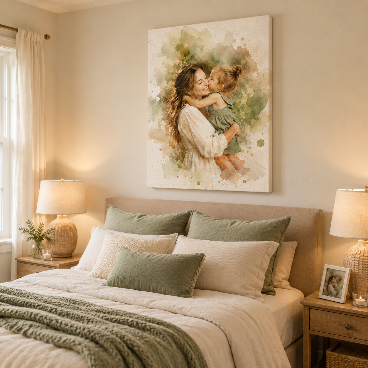 Custom Photo Watercolor Mom Canvas Wall Art - Custom Gift For Mom TOM99