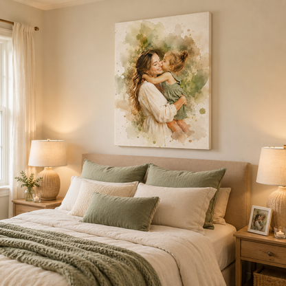 Custom Photo Watercolor Mom Canvas Wall Art - Custom Gift For Mom TOM99