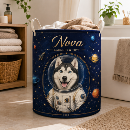 Custom Photo Dog Laundry Basket | Gift For Dog Lovers | Dog Bathroom Decor