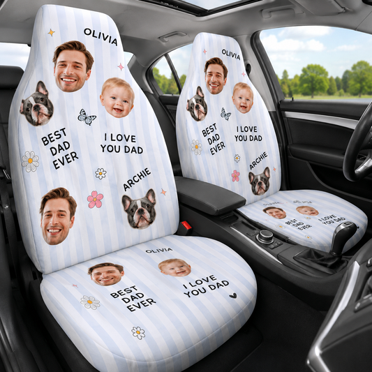 Personalized Dog Dad Portrait Car Seat Cover, Custom Dad Seat Protector, Gift For Dad TOM99