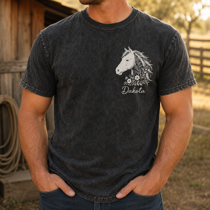 Custom Photo White Horse Wash T-Shirt | Personalized Horse Lover Shirt | Gift For Horse Lovers TOM99