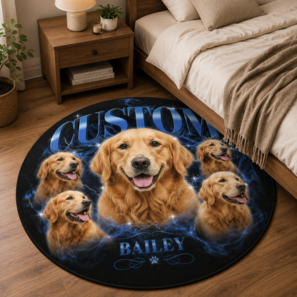 Custom Photo Dog Bootleg Round Carpet | Photo Pet Round Rug | Gift For Dog Lovers