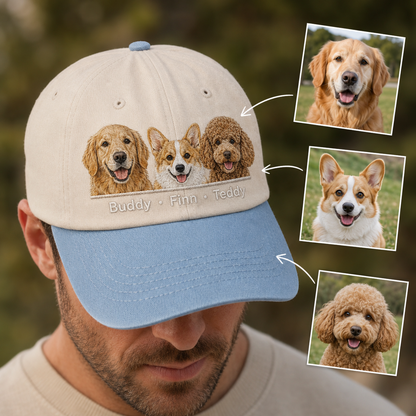 Custom Dog Face Embroidered Hat, Custom Embroidered Pet Portrait Hat | Gift For Dog Lover Pa99