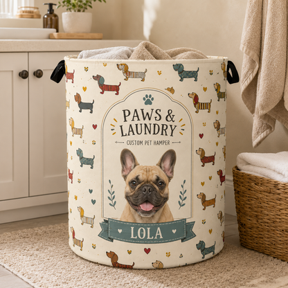 Custom Photo Dog Laundry Basket | Gift For Dog Lovers | Dog Bathroom Decor