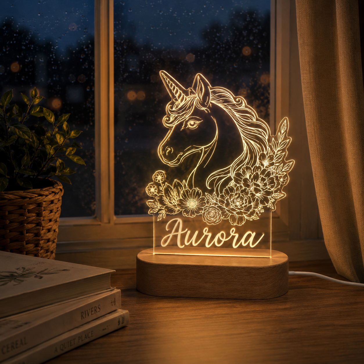 Custom Photo Unicorn Horse Wooden Led Light | Personalized Horse Photo Wooden Led Light | Gift For Horse Lovers TOM99
