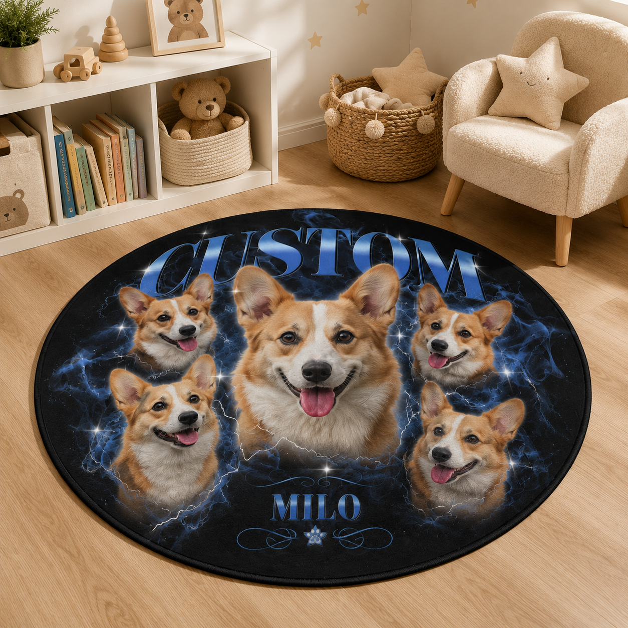 Custom Photo Dog Bootleg Round Carpet | Photo Pet Round Rug | Gift For Dog Lovers
