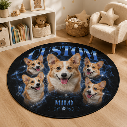 Custom Photo Dog Bootleg Round Carpet | Photo Pet Round Rug | Gift For Dog Lovers