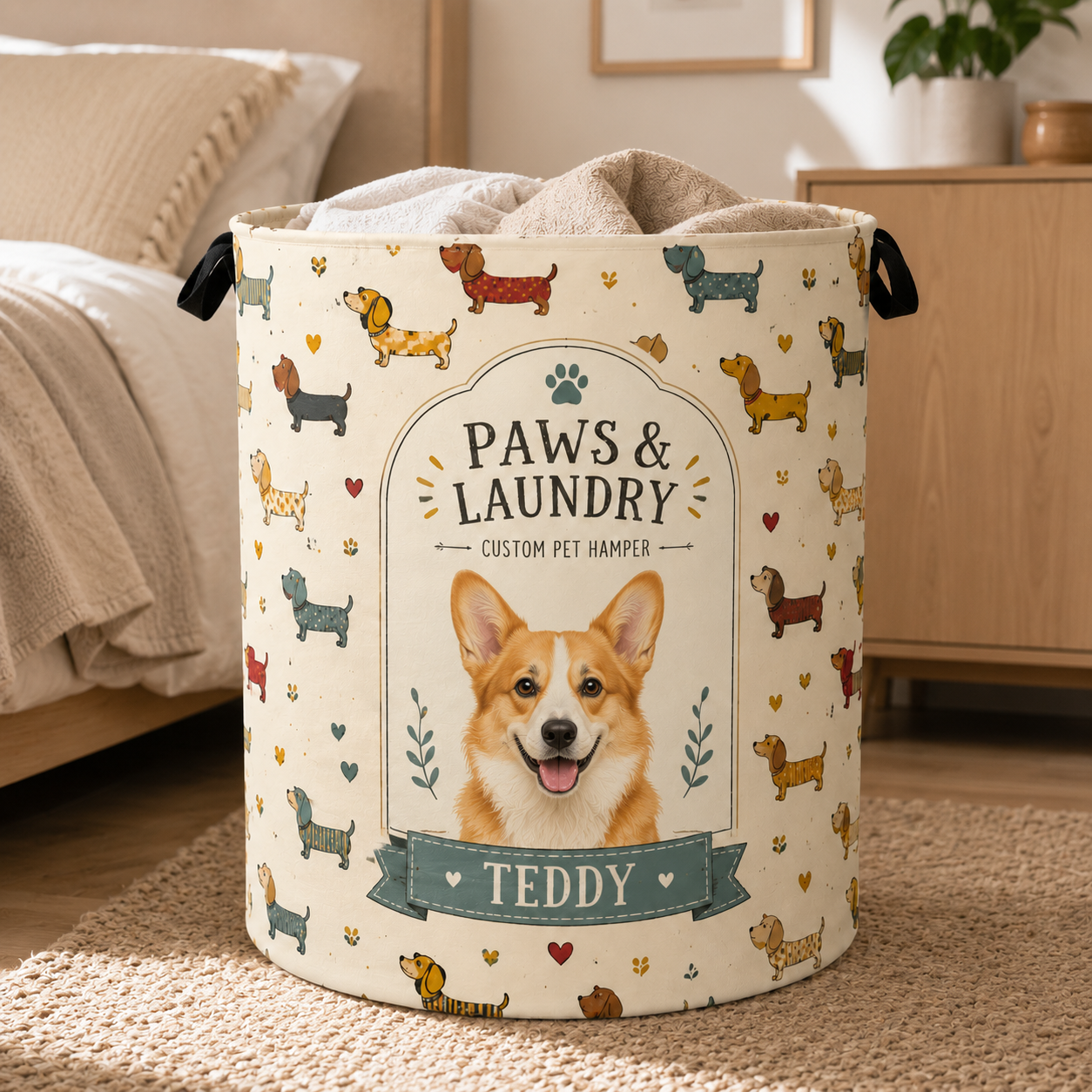 Custom Photo Dog Laundry Basket | Gift For Dog Lovers | Dog Bathroom Decor