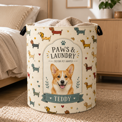 Custom Photo Dog Laundry Basket | Gift For Dog Lovers | Dog Bathroom Decor