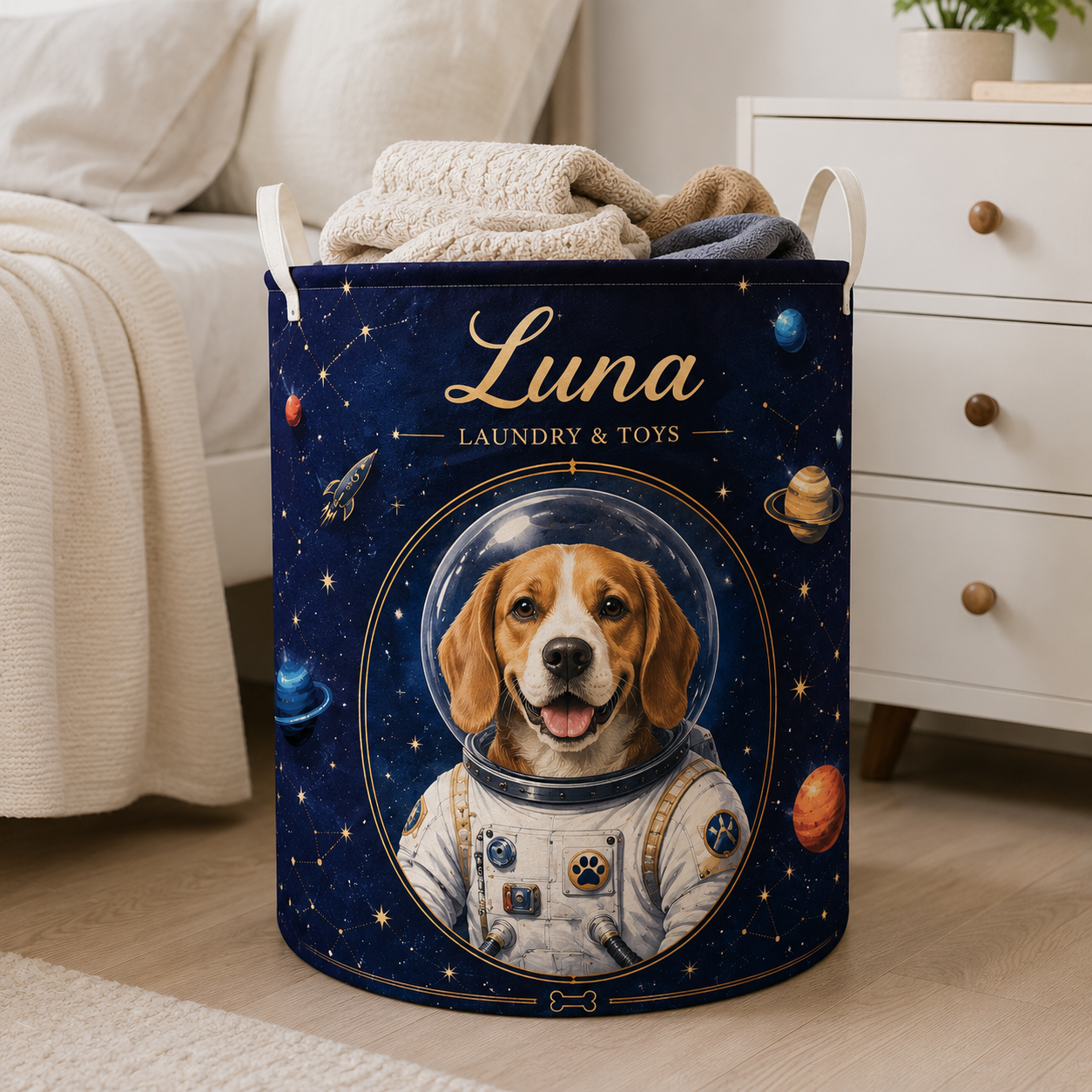 Custom Photo Dog Laundry Basket | Gift For Dog Lovers | Dog Bathroom Decor