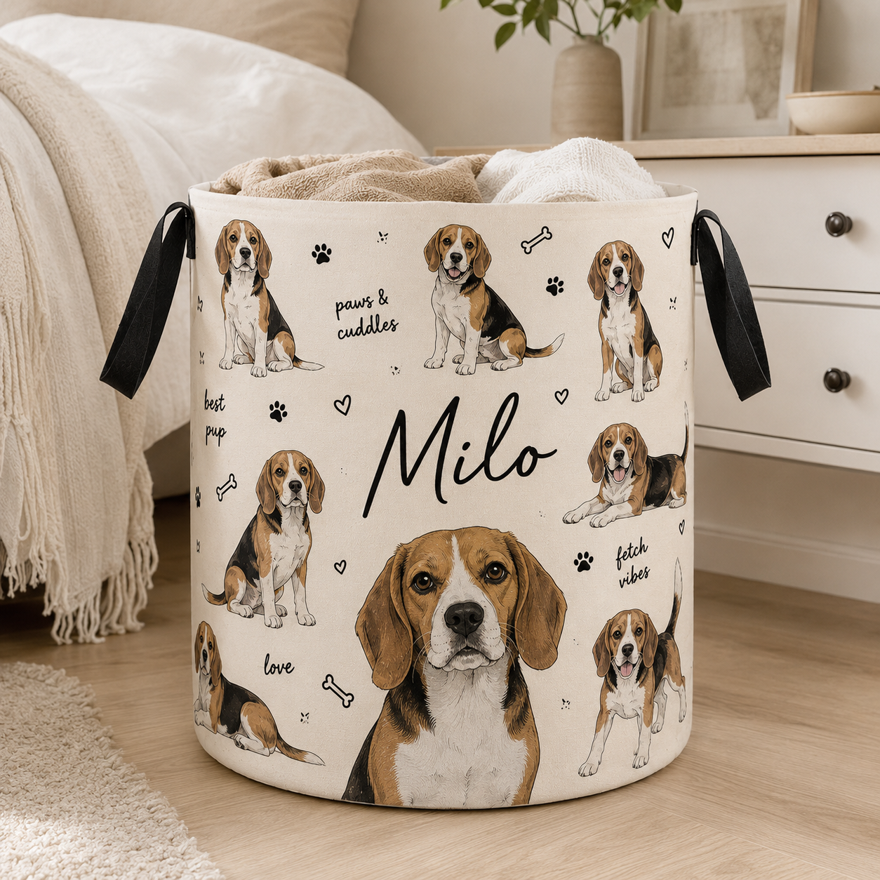 Custom Photo Dog Laundry Basket | Gift For Dog Lovers | Dog Bathroom Decor