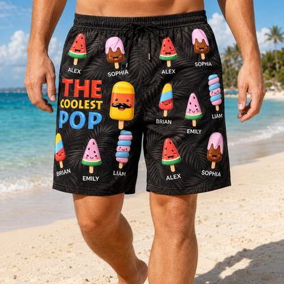 Custom Photo Dad Funny Summer Beach Shorts, Personalized Matching Swim Trunks, Tropical Family Vacation Gift