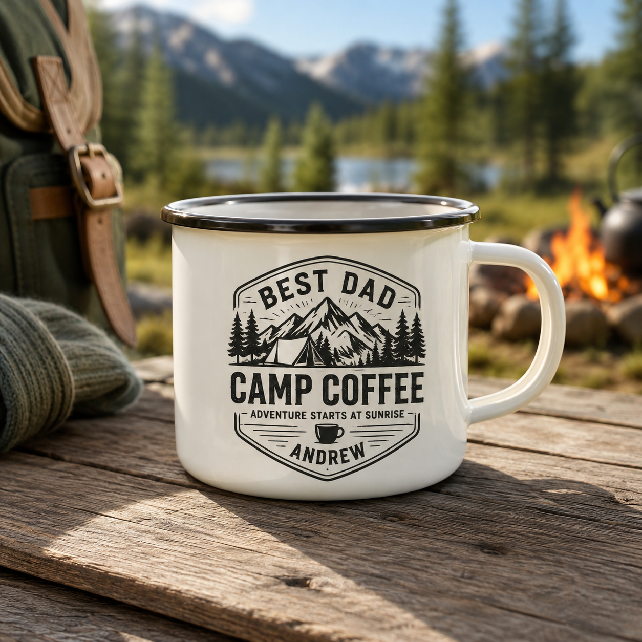 Personalized Dad Brew Camp Mug 12oz, Custom Dad Enamel Cup, Gift For Dad TOM99