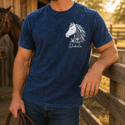 Custom Photo White Horse Wash T-Shirt | Personalized Horse Lover Shirt | Gift For Horse Lovers TOM99