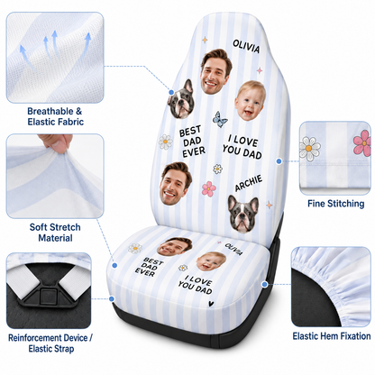 Personalized Dog Dad Portrait Car Seat Cover, Custom Dad Seat Protector, Gift For Dad TOM99