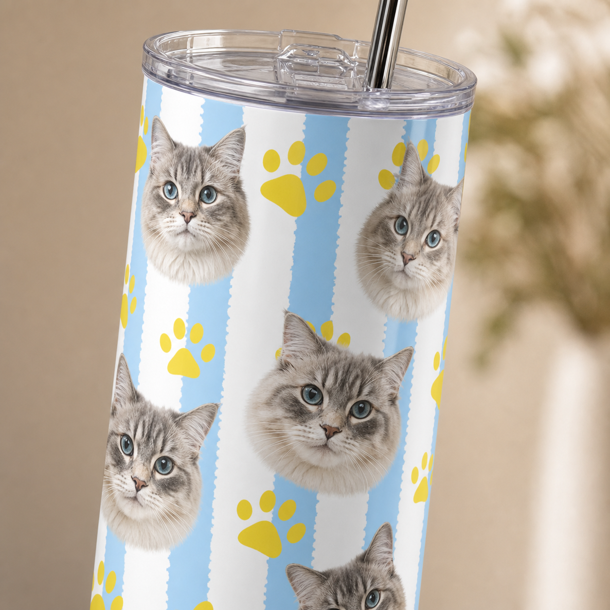 Personalized Photo Cat 20oz Skinny Tumbler – Custom Cat Photo Skinny Tumbler for Woman and Cat Owners TOM99