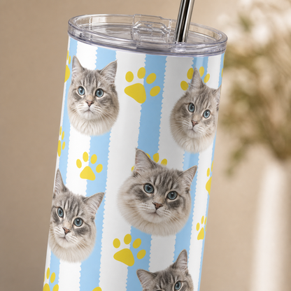 Personalized Photo Cat 20oz Skinny Tumbler – Custom Cat Photo Skinny Tumbler for Woman and Cat Owners TOM99