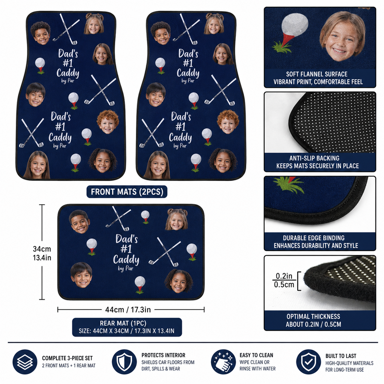 Personalized Dad Golf Flannel Car Floor Mats, Custom Dad Floor Mats, Gift For Dad TOM99