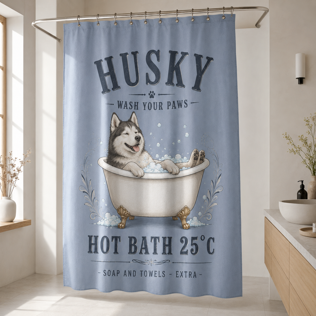 Custom Photo Floral Dog Shower Curtain | Gift For Dog Lovers
