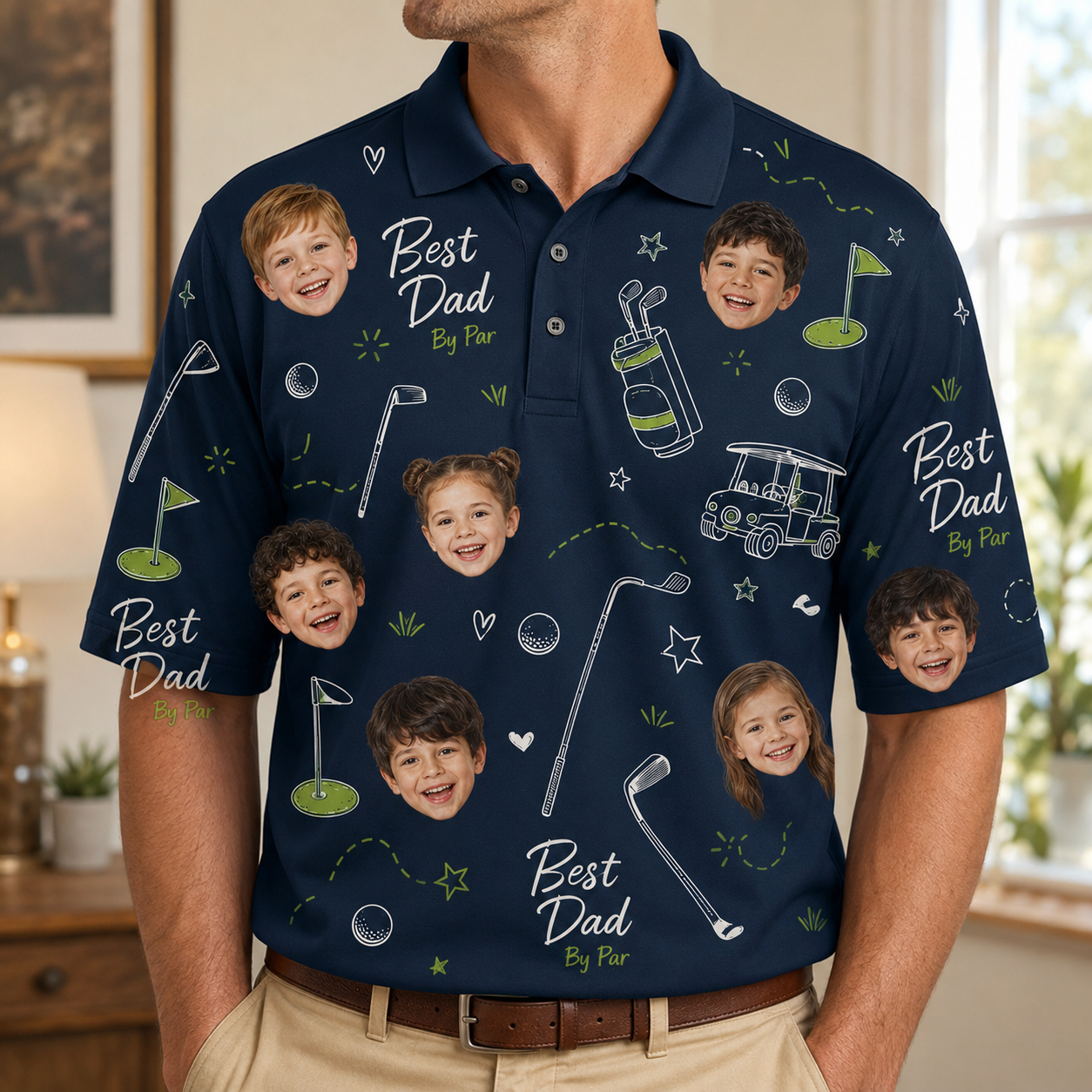 Custom Photo Best Dad Golf Polo Shirt, Personalized Polo Shirt For Husband Dad Grandfather TOM99