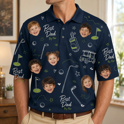 Custom Photo Best Dad Golf Polo Shirt, Personalized Polo Shirt For Husband Dad Grandfather TOM99