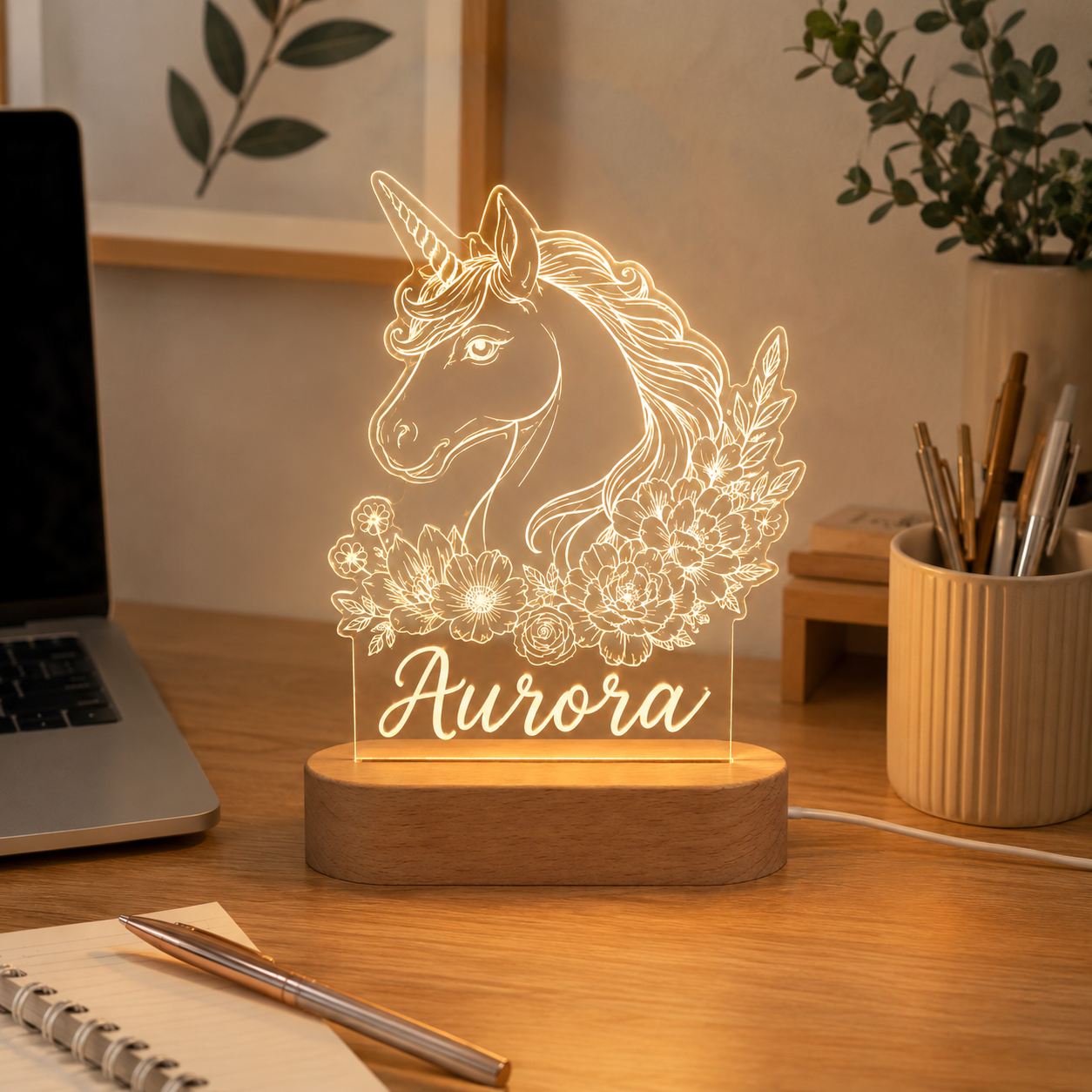 Custom Photo Unicorn Horse Wooden Led Light | Personalized Horse Photo Wooden Led Light | Gift For Horse Lovers TOM99