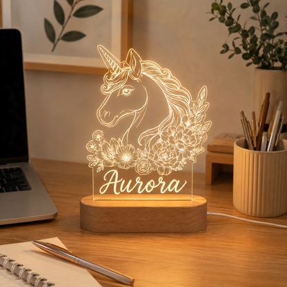 Custom Photo Unicorn Horse Wooden Led Light | Personalized Horse Photo Wooden Led Light | Gift For Horse Lovers TOM99