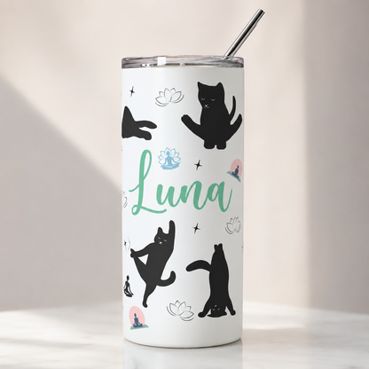Personalized Yoga Cat 20oz Skinny Tumbler – Custom Cat Photo Skinny Tumbler For Woman and Cat Owners TOM99