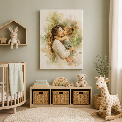 Custom Photo Watercolor Mom Canvas Wall Art - Custom Gift For Mom TOM99