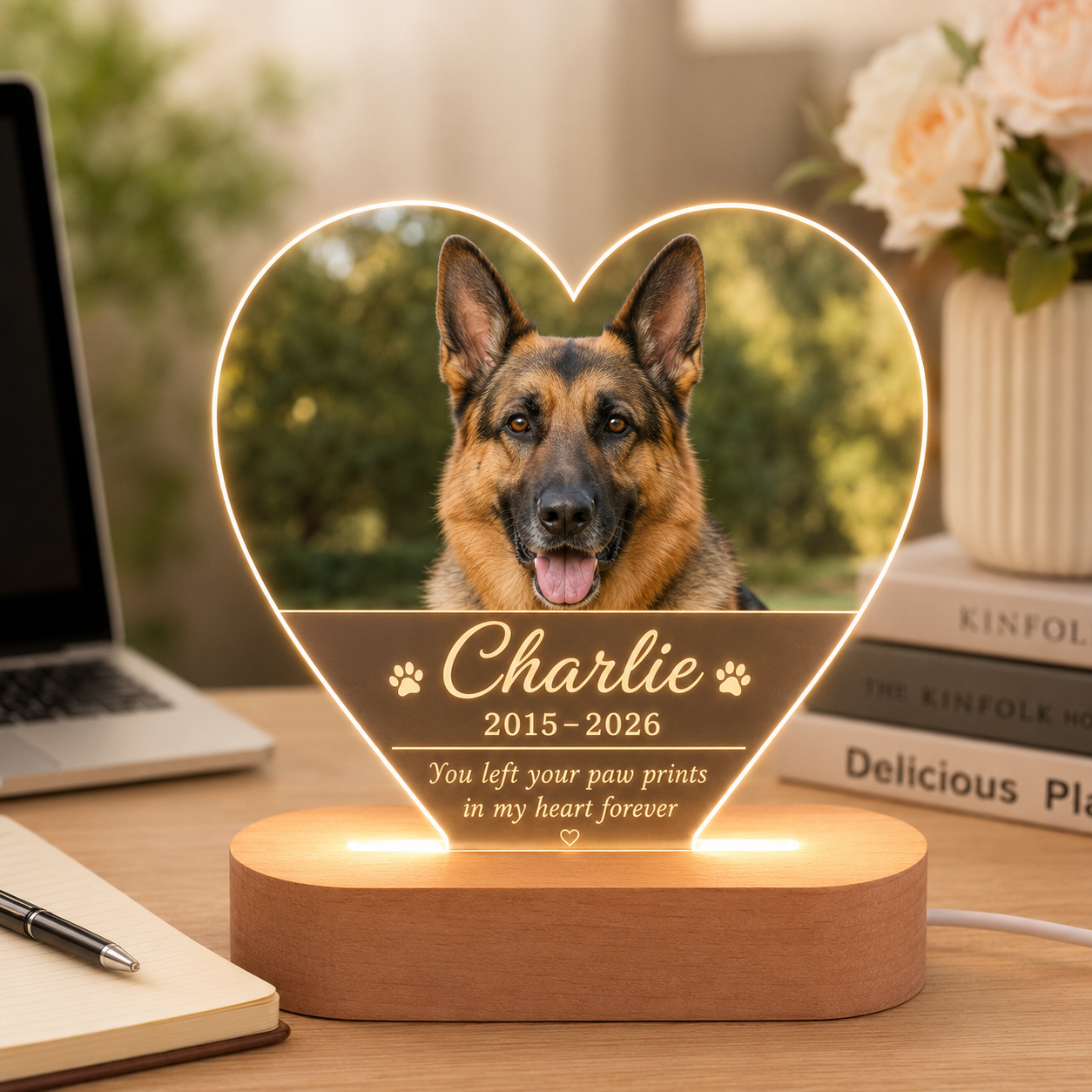 Custom Photo Dog In My Heart Memorial Wooden LED Light | Personalized Dog Photo LED Night Light | Pet Loss Sympathy Gift TOM99