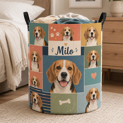 Custom Photo Dog Laundry Basket | Gift For Dog Lovers | Dog Bathroom Decor
