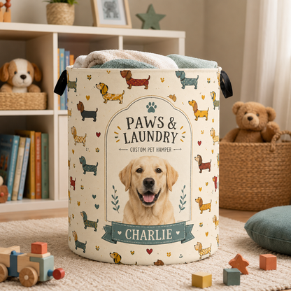 Custom Photo Dog Laundry Basket | Gift For Dog Lovers | Dog Bathroom Decor