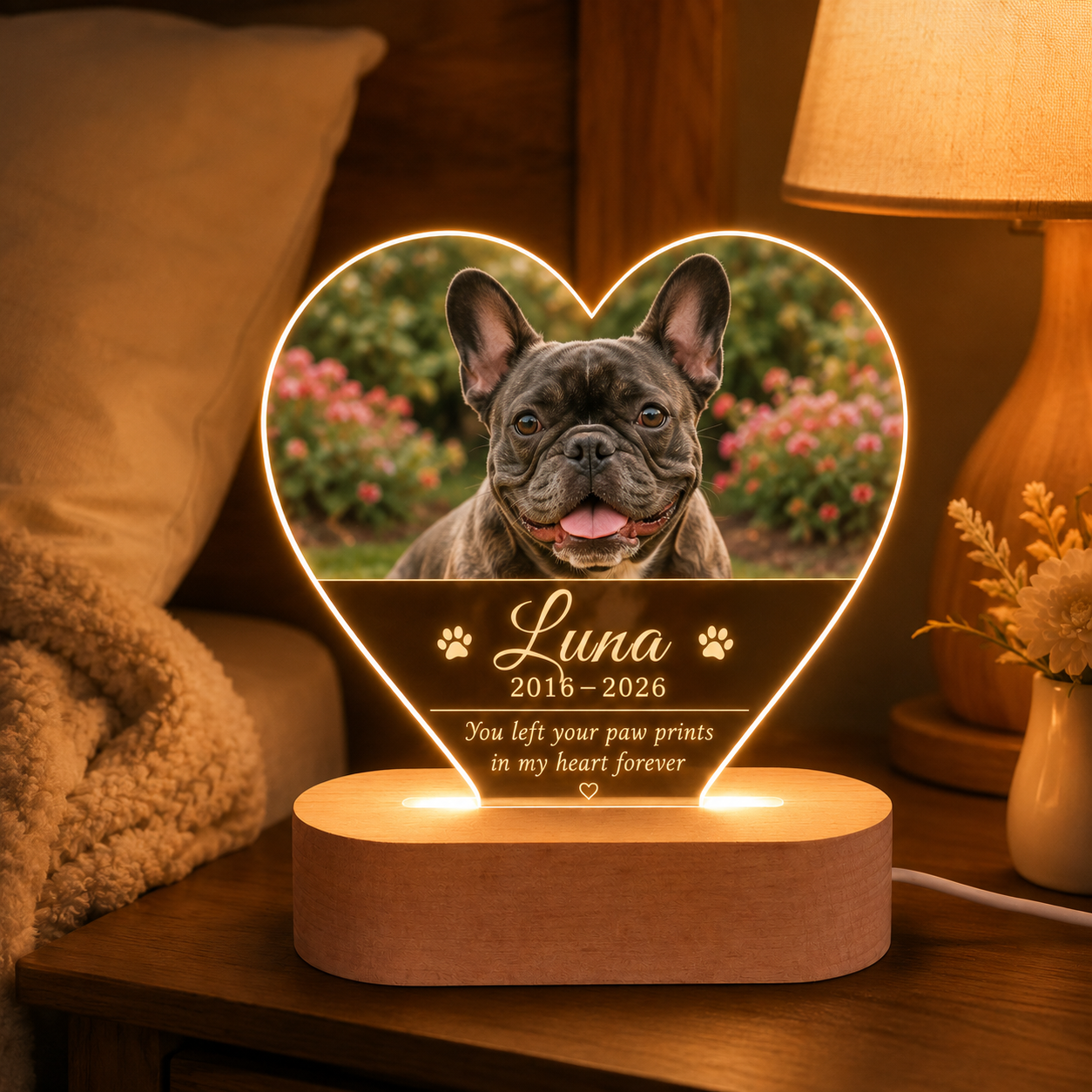 Custom Photo Dog In My Heart Memorial Wooden LED Light | Personalized Dog Photo LED Night Light | Pet Loss Sympathy Gift TOM99